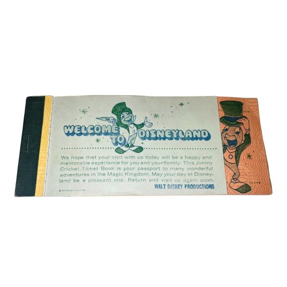 Vintage Disneyland Jiminy Cricket Ticket Book - 12 Unused Tickets 1970s - Picture 1 of 8
